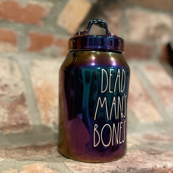 Rae Dunn Dead’s Man’s Bones unique iridescent canister very rare Halloween Decor - Picture 4 of 8
